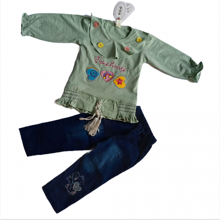 "Teaching" Hearts & Flowers Girls' Outfit Set